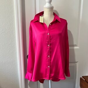 Rachel Zoe Fuchsia Satin Button-Down Shirt NWT SZ XL